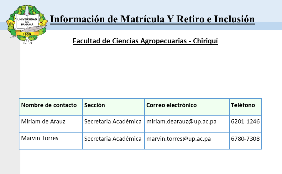 contactos de matrícula
