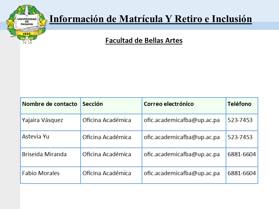 contactos de matrícula